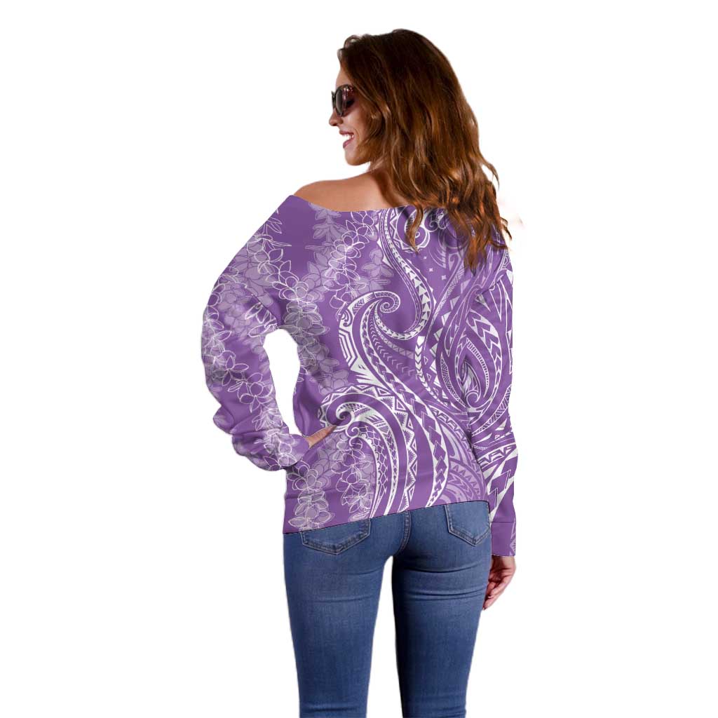 Polynesia Plumeria Lei Off Shoulder Sweater Periwinkle Curves Motif
