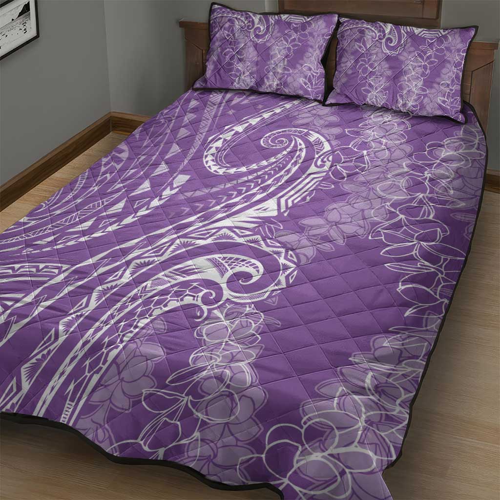 Polynesia Plumeria Lei Quilt Bed Set Periwinkle Curves Motif