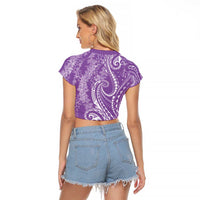 Polynesia Plumeria Lei Raglan Cropped T Shirt Periwinkle Curves Motif