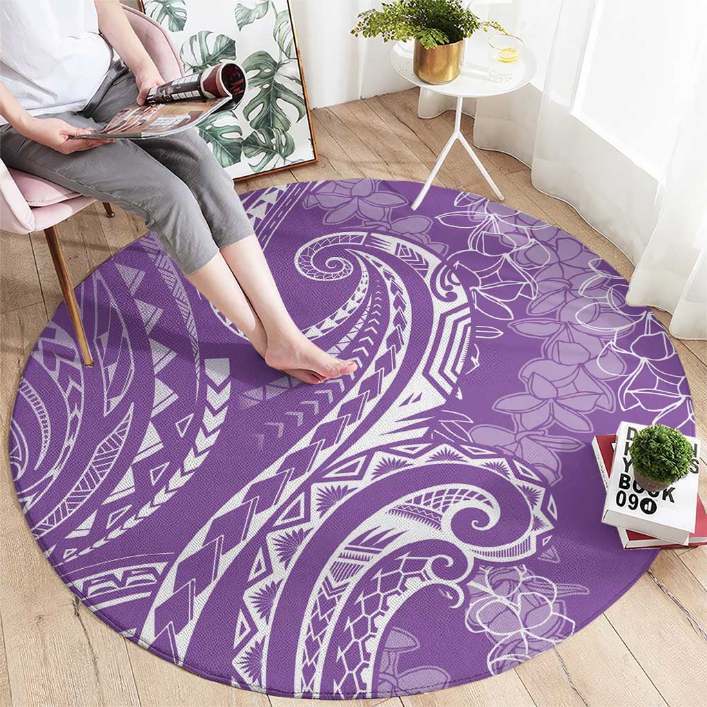 Polynesia Plumeria Lei Round Carpet Periwinkle Curves Motif