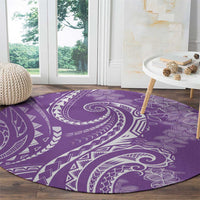 Polynesia Plumeria Lei Round Carpet Periwinkle Curves Motif