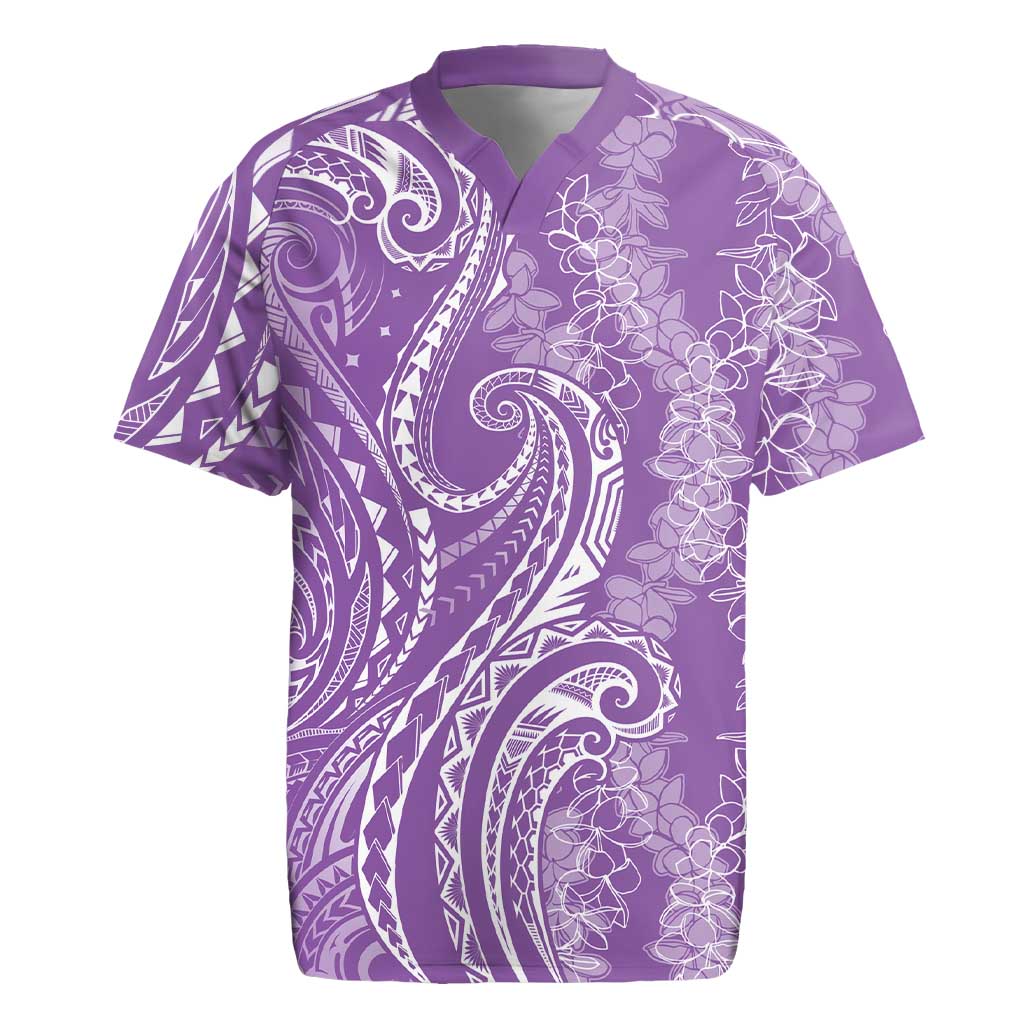 Polynesia Plumeria Lei Rugby Jersey Periwinkle Curves Motif