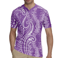 Polynesia Plumeria Lei Rugby Jersey Periwinkle Curves Motif