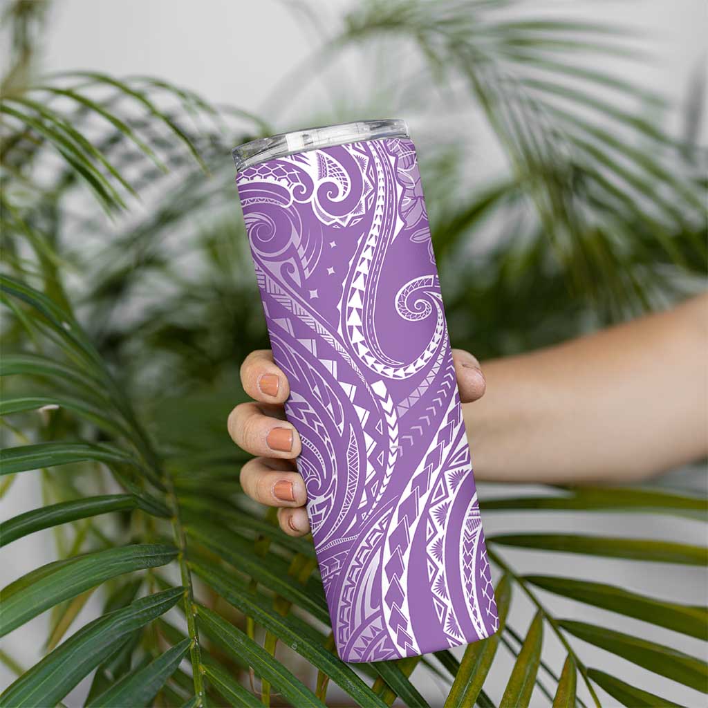 Polynesia Plumeria Lei Skinny Tumbler Periwinkle Curves Motif