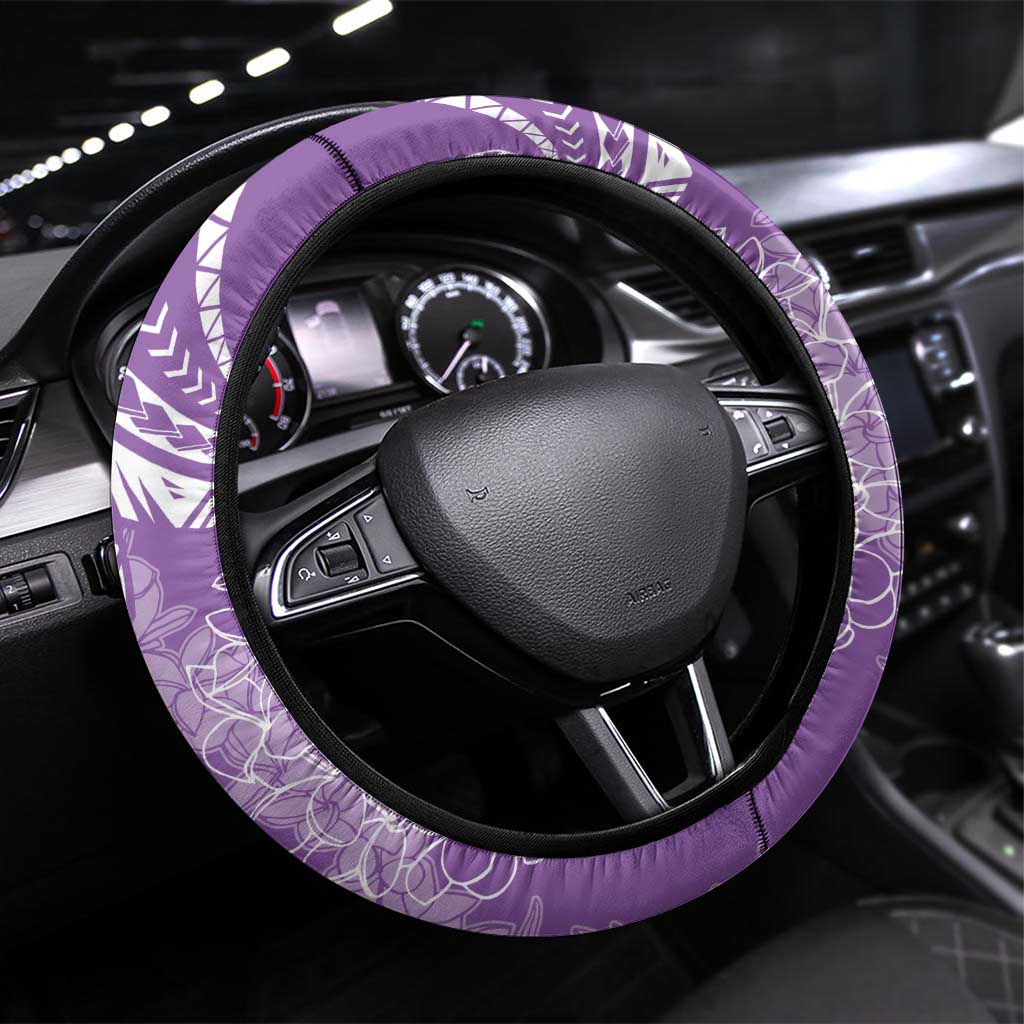 Polynesia Plumeria Lei Steering Wheel Cover Periwinkle Curves Motif LT7 Universal Fit Periwinkle - Polynesian Pride
