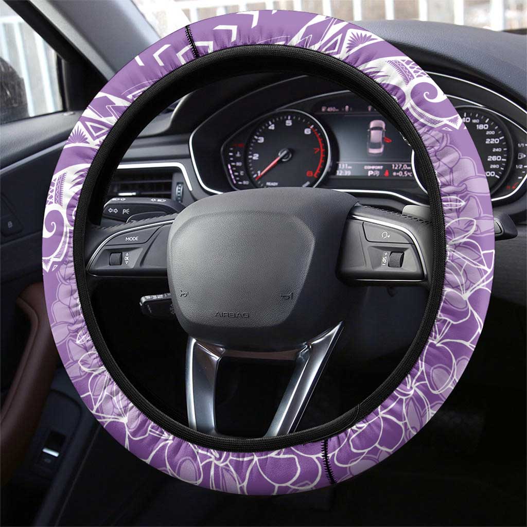 Polynesia Plumeria Lei Steering Wheel Cover Periwinkle Curves Motif LT7 - Polynesian Pride