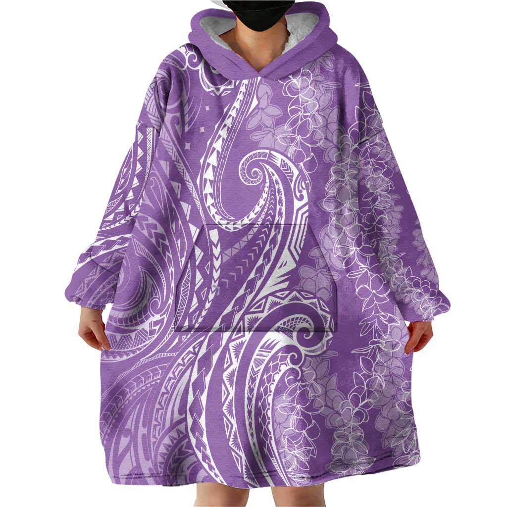 Polynesia Plumeria Lei Wearable Blanket Hoodie Periwinkle Curves Motif LT7 - Polynesian Pride