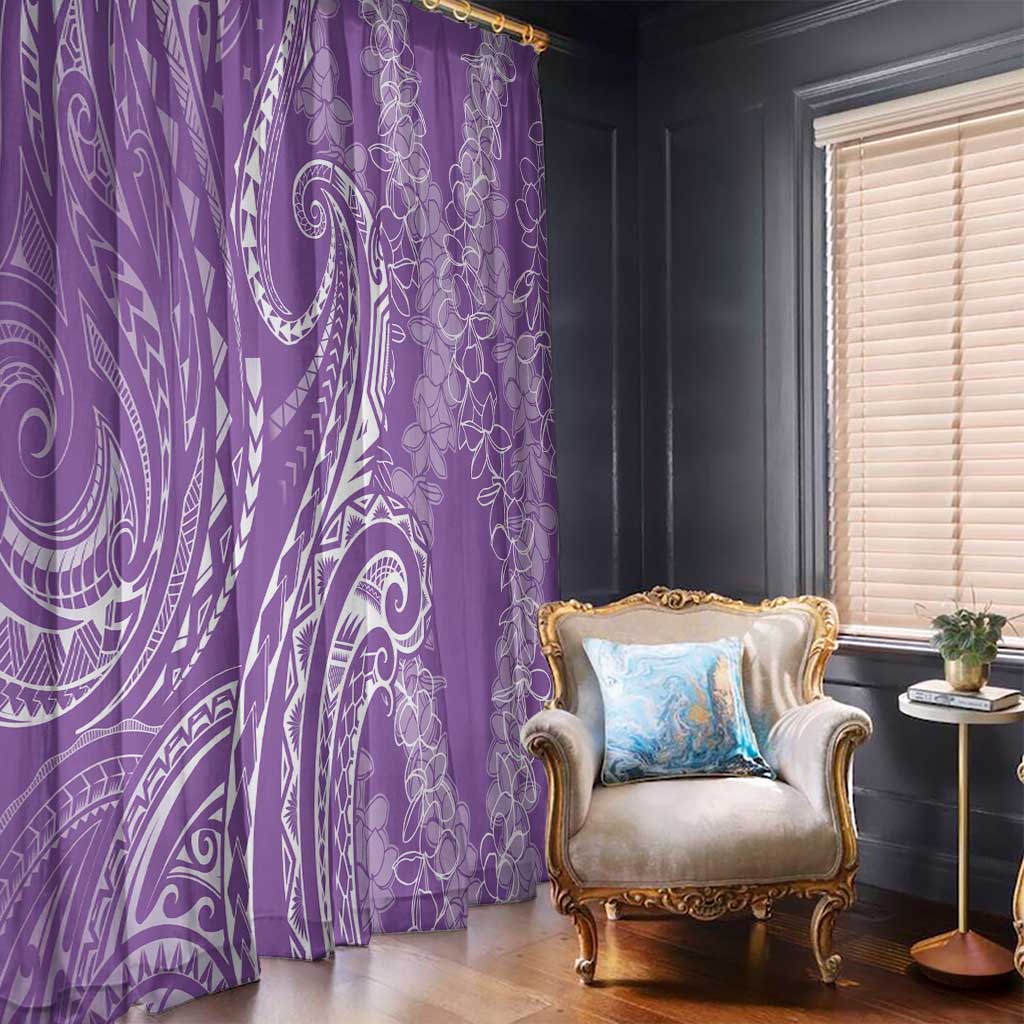 Polynesia Plumeria Lei Window Curtain Periwinkle Curves Motif