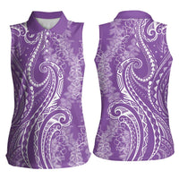 Polynesia Plumeria Lei Women Sleeveless Polo Shirt Periwinkle Curves Motif