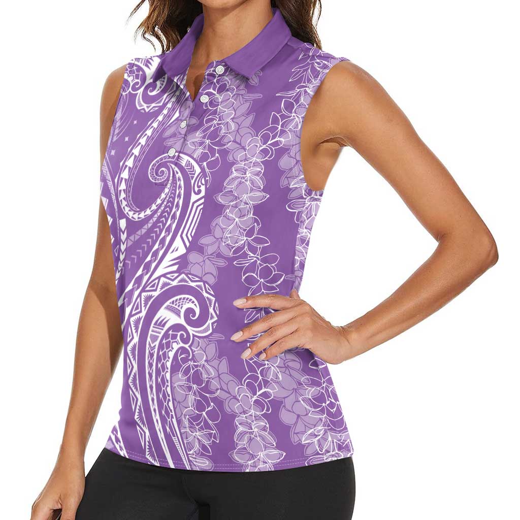 Polynesia Plumeria Lei Women Sleeveless Polo Shirt Periwinkle Curves Motif