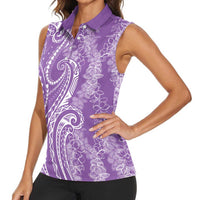 Polynesia Plumeria Lei Women Sleeveless Polo Shirt Periwinkle Curves Motif