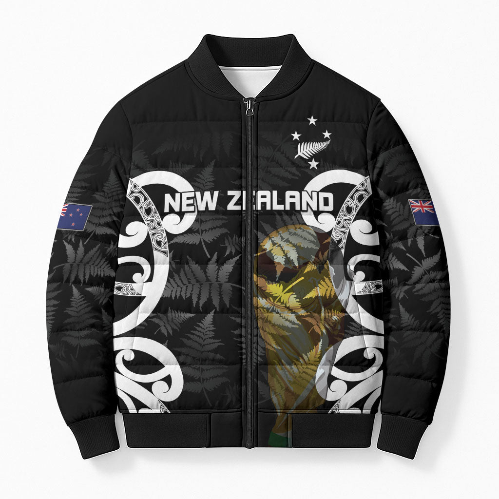 New Zealand WC2026 Custom Black Bomber Puffer Jacket Silver Fern LT7 Unisex Black - Polynesian Pride