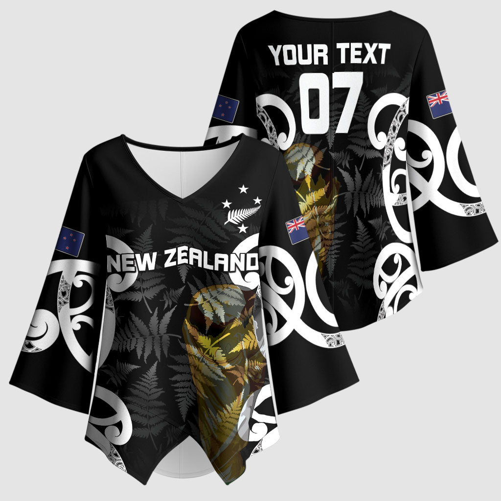 New Zealand WC2026 Custom Black Kimono Sleeve Blouse Silver Fern