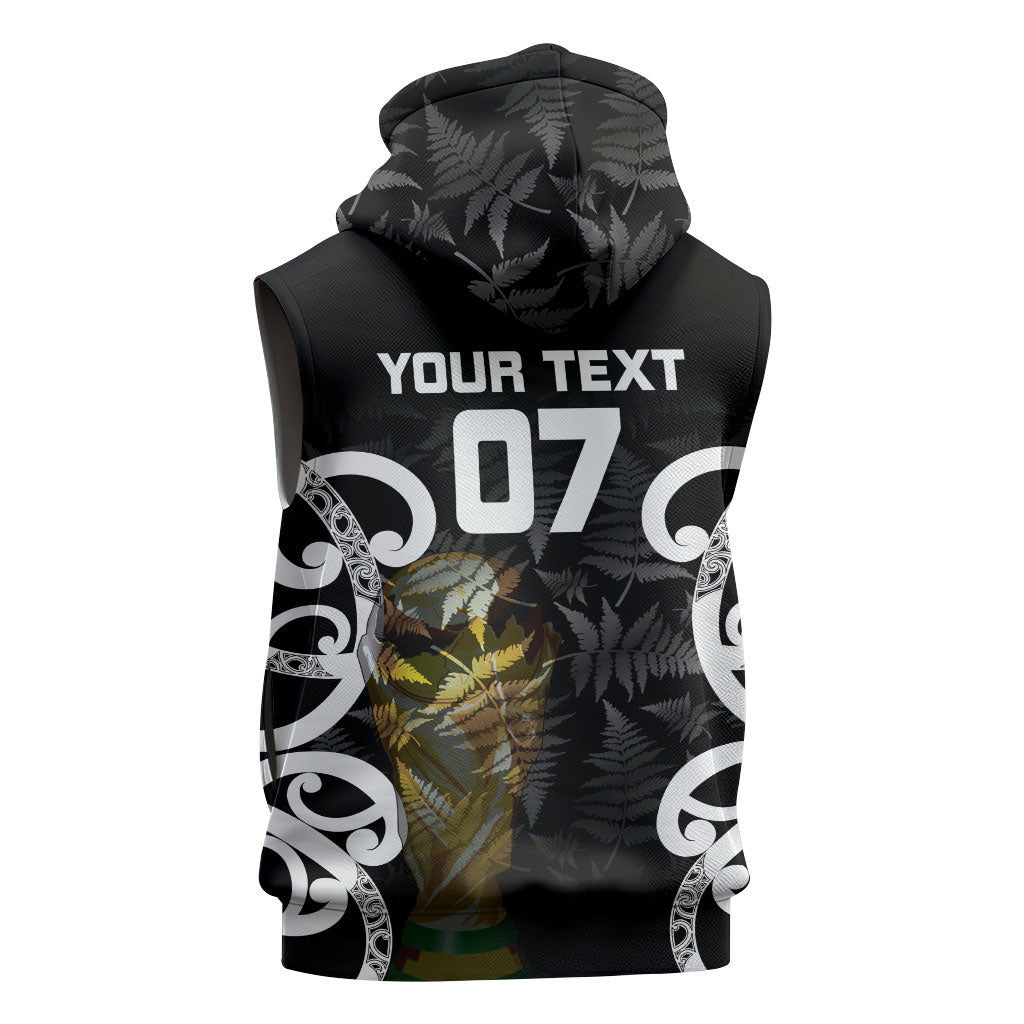 New Zealand WC2026 Custom Black Sleeveless Zip Hoodie Silver Fern