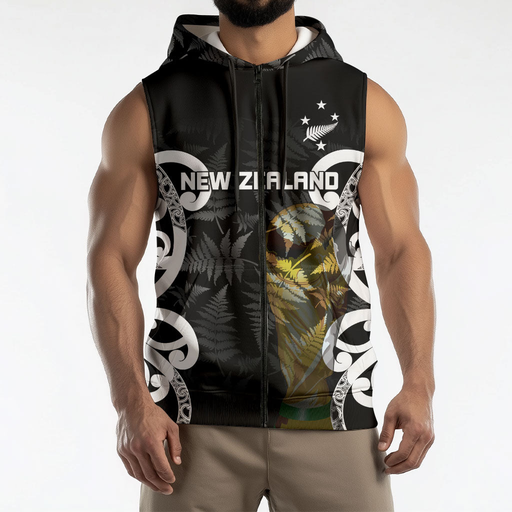 New Zealand WC2026 Custom Black Sleeveless Zip Hoodie Silver Fern