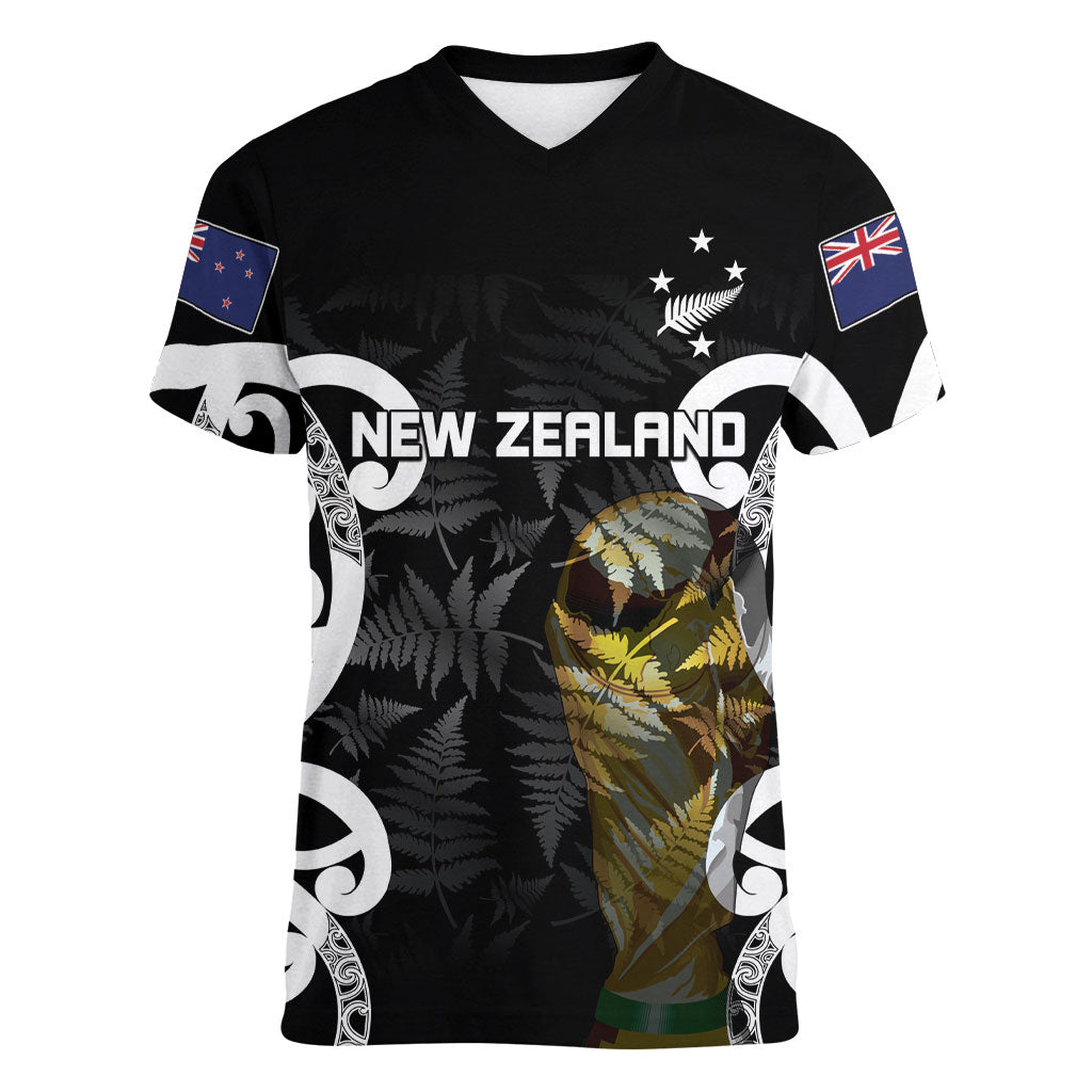 New Zealand WC2026 Custom Black Women V-Neck T-Shirt Silver Fern LT7 Female Black - Polynesian Pride