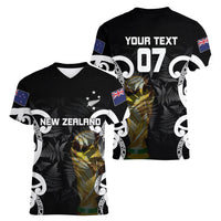 New Zealand WC2026 Custom Black Women V-Neck T-Shirt Silver Fern