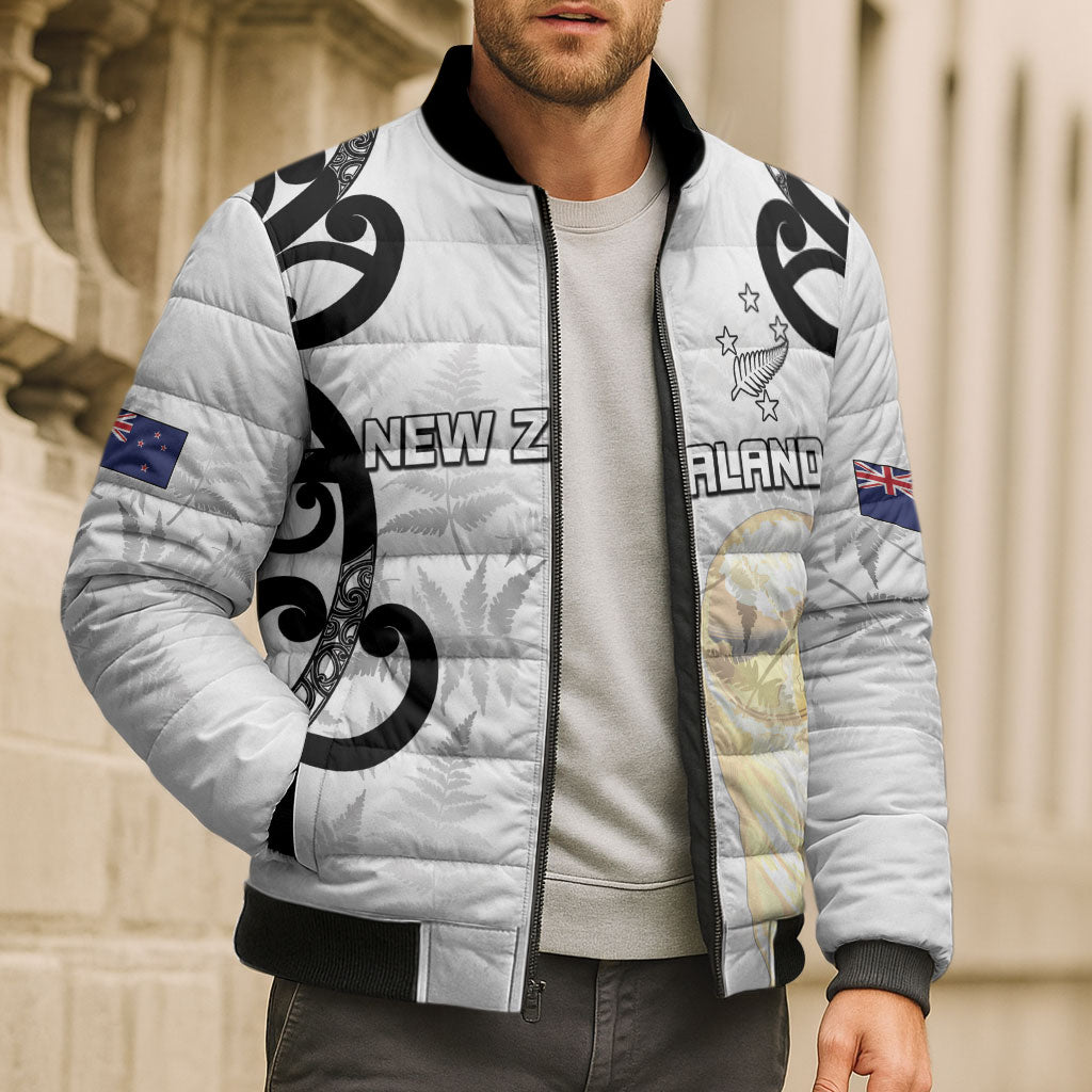 New Zealand WC2026 Custom White Bomber Puffer Jacket Silver Fern