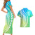 Polynesian Pride Couples Matching Short Sleeve Bodycon Dress and Hawaiian Shirt Turtle Hibiscus Luxury Style - Gradient Blue LT7 - Polynesian Pride