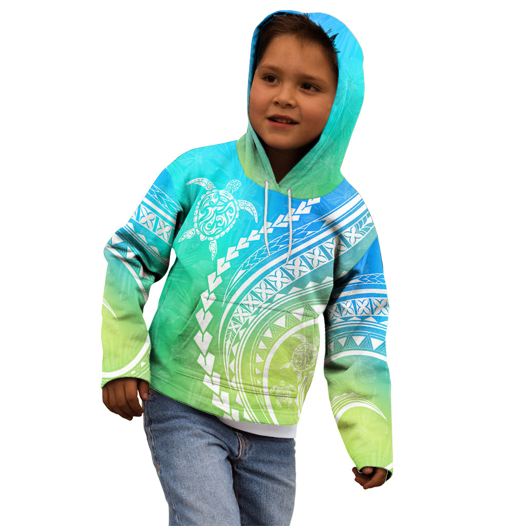 Polynesian Pride Kid Hoodie Turtle Hibiscus Luxury Style - Gradient Blue LT7 - Polynesian Pride