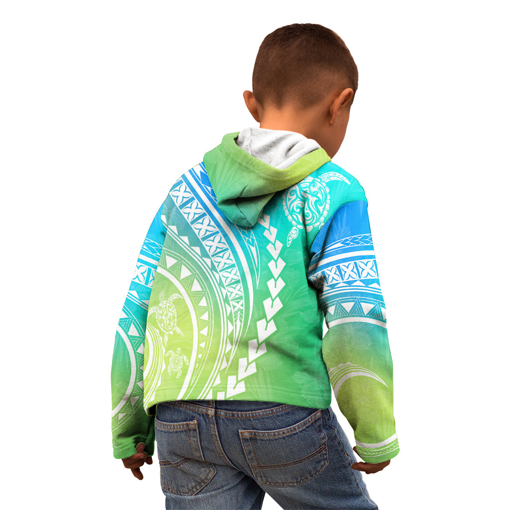Polynesian Pride Kid Hoodie Turtle Hibiscus Luxury Style - Gradient Blue LT7 - Polynesian Pride