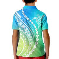 Polynesian Pride Kid Polo Shirt Turtle Hibiscus Luxury Style - Gradient Blue LT7 - Polynesian Pride