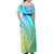 Polynesian Pride Off Shoulder Maxi Dress Turtle Hibiscus Luxury Style - Gradient Blue LT7 - Polynesian Pride