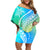 Polynesian Pride Off Shoulder Short Dress Turtle Hibiscus Luxury Style - Gradient Blue LT7 Women Blue Green - Polynesian Pride