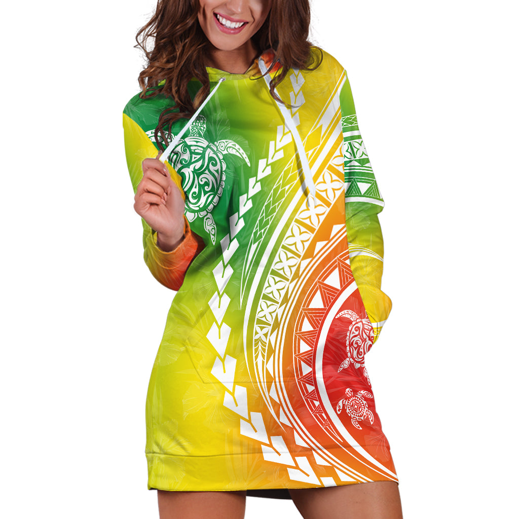 Polynesian Pride Hoodie Dress Turtle Hibiscus Luxury Style - Reggae LT7 Reggae - Polynesian Pride