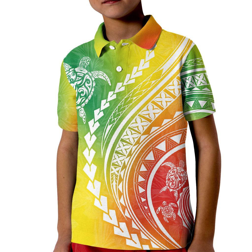 Polynesian Pride Kid Polo Shirt Turtle Hibiscus Luxury Style - Reggae LT7 Kid Reggae - Polynesian Pride