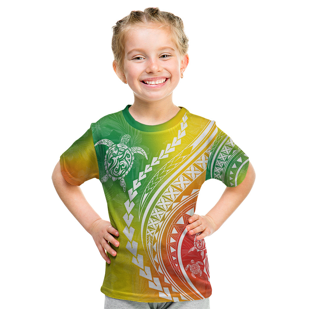 Polynesian Pride Kid T Shirt Turtle Hibiscus Luxury Style - Reggae LT7 Reggae - Polynesian Pride