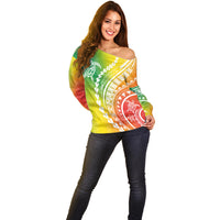 Polynesian Pride Off Shoulder Sweater Turtle Hibiscus Luxury Style - Reggae LT7 - Polynesian Pride