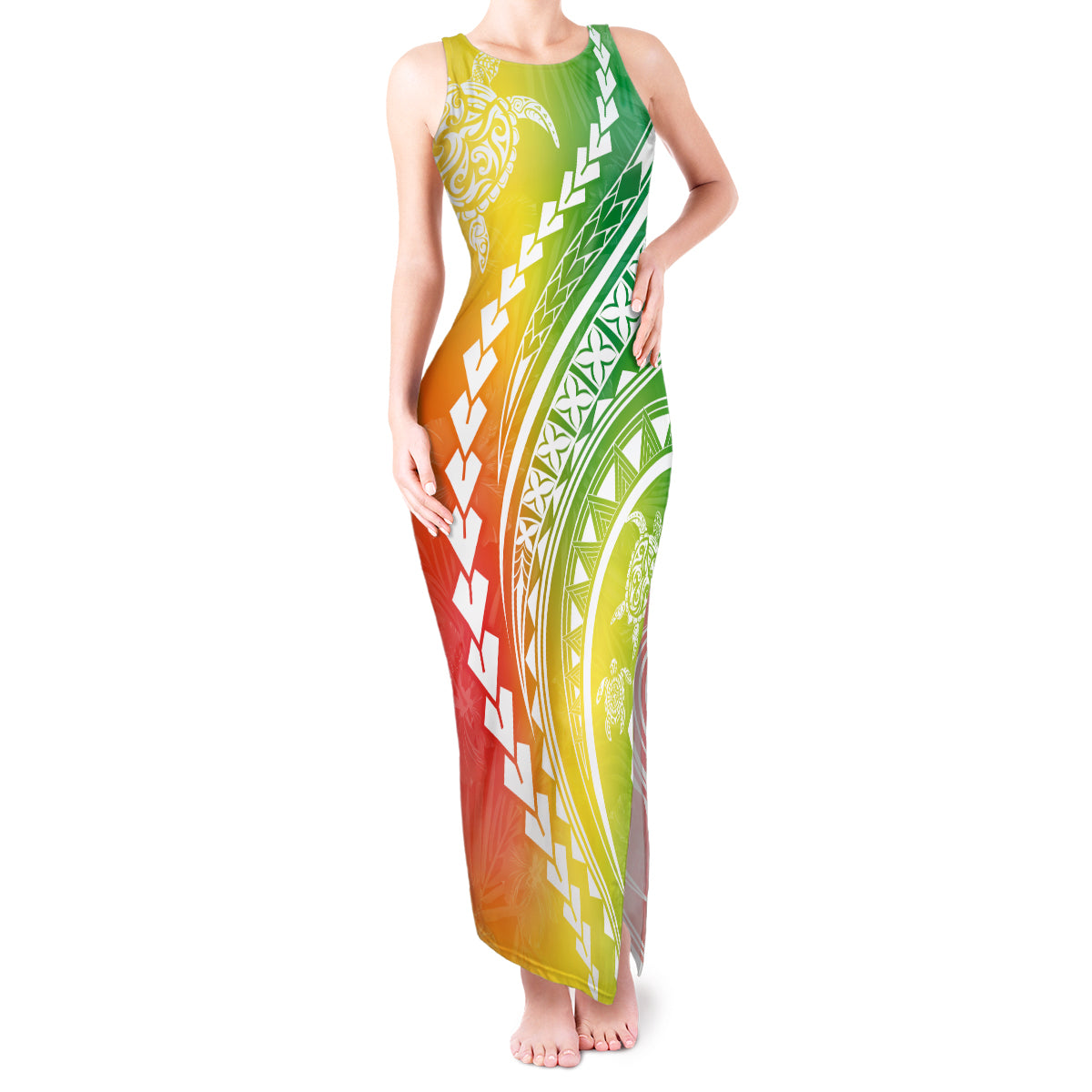 Polynesian Pride Tank Maxi Dress Turtle Hibiscus Luxury Style - Reggae LT7 Women Reggae - Polynesian Pride