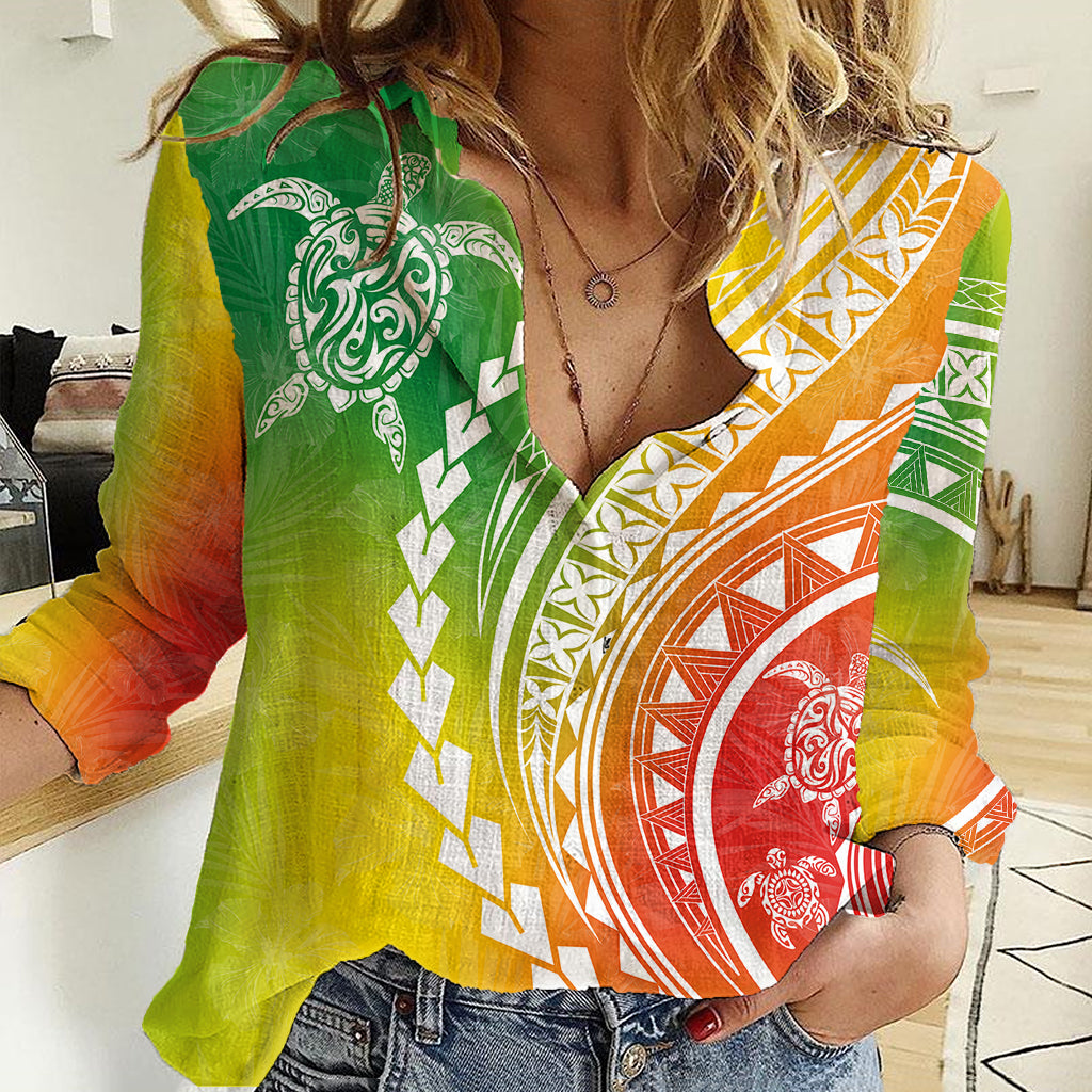 Polynesian Pride Women Casual Shirt Turtle Hibiscus Luxury Style - Reggae LT7 Female Reggae - Polynesian Pride