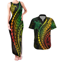 Polynesian Pride Couples Matching Tank Maxi Dress and Hawaiian Shirt Turtle Hibiscus Luxury Style - Reggae Ver2 LT7 Reggae - Polynesian Pride