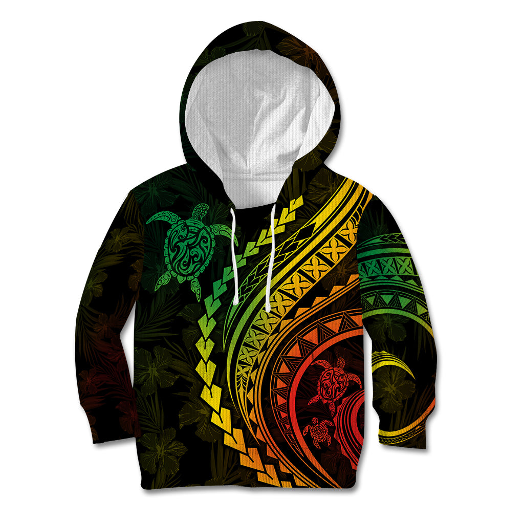 Polynesian Pride Kid Hoodie Turtle Hibiscus Luxury Style - Reggae Ver2 LT7 Hoodie Reggae - Polynesian Pride