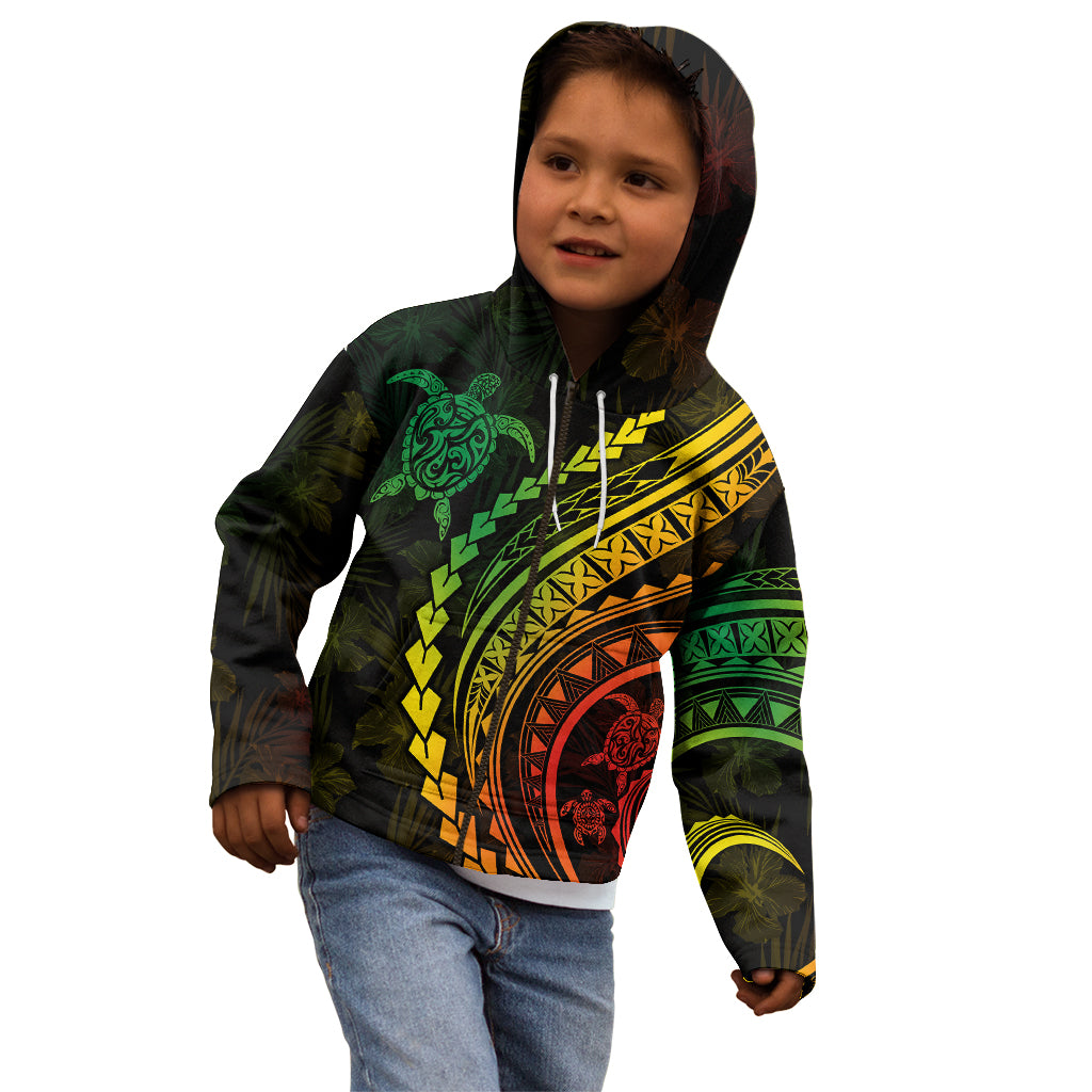 Polynesian Pride Kid Hoodie Turtle Hibiscus Luxury Style - Reggae Ver2 LT7 - Polynesian Pride