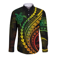 Polynesian Pride Long Sleeve Button Shirt Turtle Hibiscus Luxury Style - Reggae Ver2 LT7 Unisex Reggae - Polynesian Pride