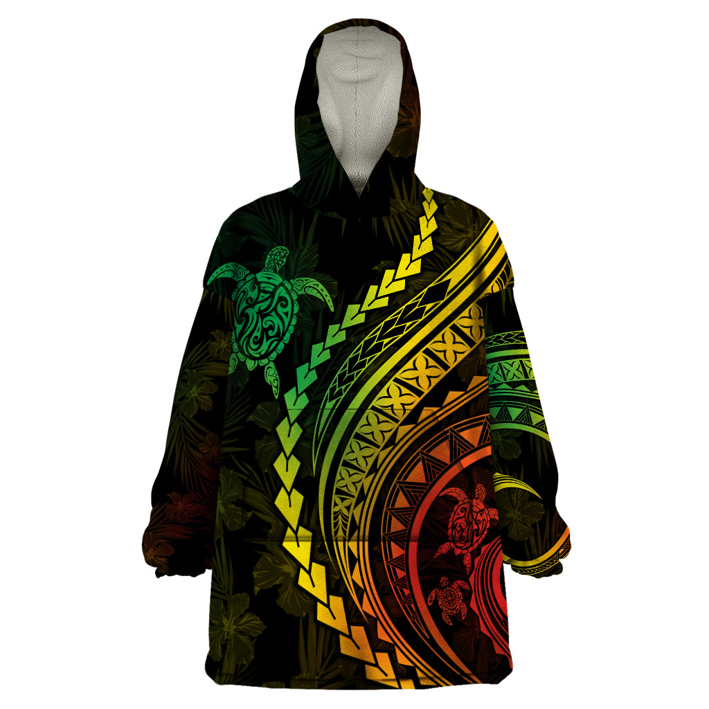 Polynesian Pride Wearable Blanket Hoodie Turtle Hibiscus Luxury Style - Reggae Ver2 LT7 One Size Reggae - Polynesian Pride