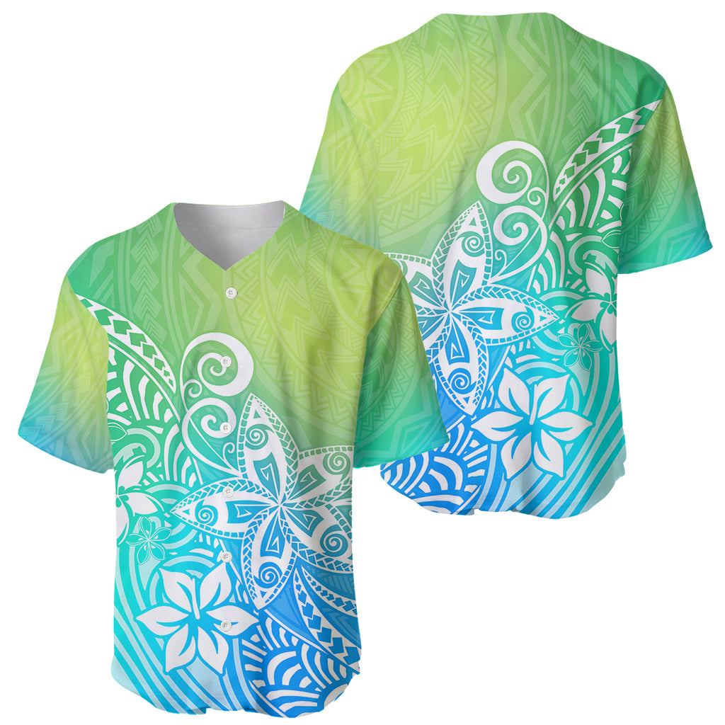 Polynesia Baseball Jersey Plumeria Blue Gradient Curves LT7 - Polynesian Pride
