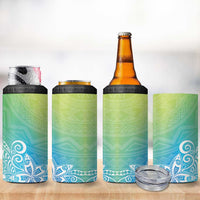 Polynesia 4 in 1 Can Cooler Tumbler Plumeria Blue Gradient Curves