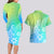 Polynesia Couples Matching Long Sleeve Bodycon Dress and Hawaiian Shirt Plumeria Blue Gradient Curves LT7 - Polynesian Pride