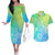 Polynesia Couples Matching Off The Shoulder Long Sleeve Dress and Hawaiian Shirt Plumeria Blue Gradient Curves LT7 Blue Green - Polynesian Pride