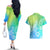 Polynesia Couples Matching Off The Shoulder Long Sleeve Dress and Hawaiian Shirt Plumeria Blue Gradient Curves LT7 - Polynesian Pride