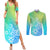 Polynesia Couples Matching Summer Maxi Dress and Long Sleeve Button Shirts Plumeria Blue Gradient Curves LT7 Blue Green - Polynesian Pride