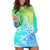 Polynesia Hoodie Dress Plumeria Blue Gradient Curves LT7 Blue Green - Polynesian Pride