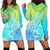 Polynesia Hoodie Dress Plumeria Blue Gradient Curves LT7 - Polynesian Pride