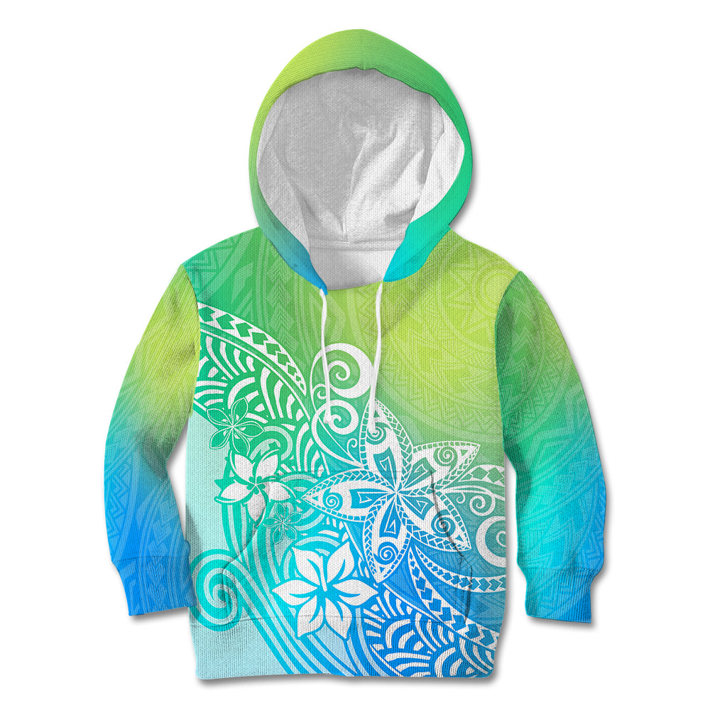 Polynesia Kid Hoodie Plumeria Blue Gradient Curves LT7 Hoodie Blue Green - Polynesian Pride