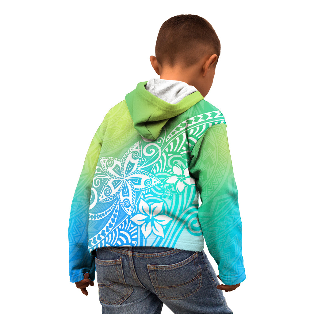 Polynesia Kid Hoodie Plumeria Blue Gradient Curves LT7 - Polynesian Pride