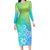 Polynesia Long Sleeve Bodycon Dress Plumeria Blue Gradient Curves LT7 Long Dress Blue Green - Polynesian Pride